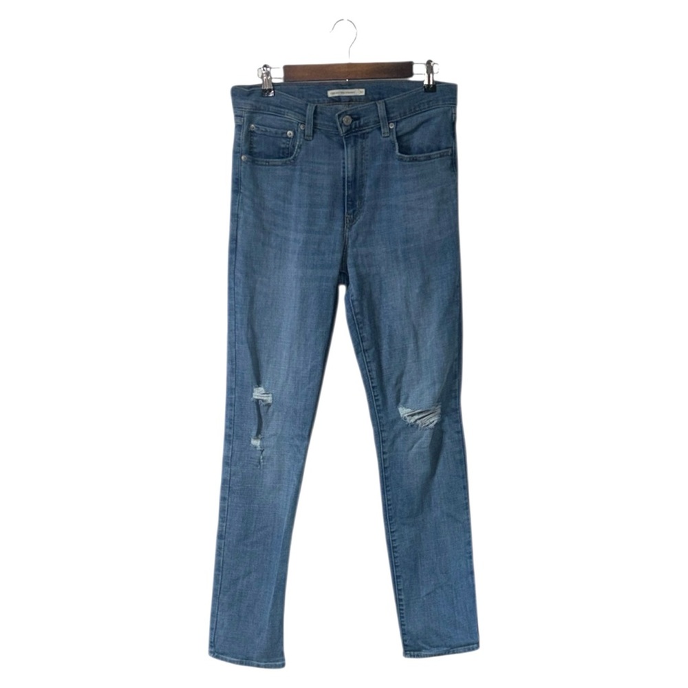 Levi’s 724 High Rise Straight Leg Blue Jeans Denim Stretch Distressed Size 30